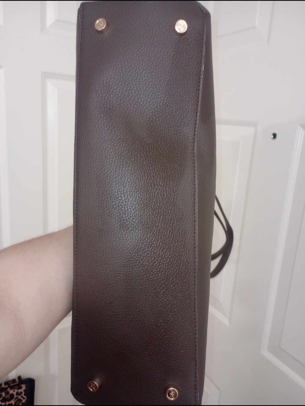 Anne Klein Dark Brown Leather Satchel ,Snakeskin Lined W. Matching Pouch - Picture 7 of 8